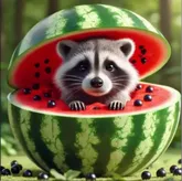 Raccooni Watermelunni - Raccoon with watermelon features